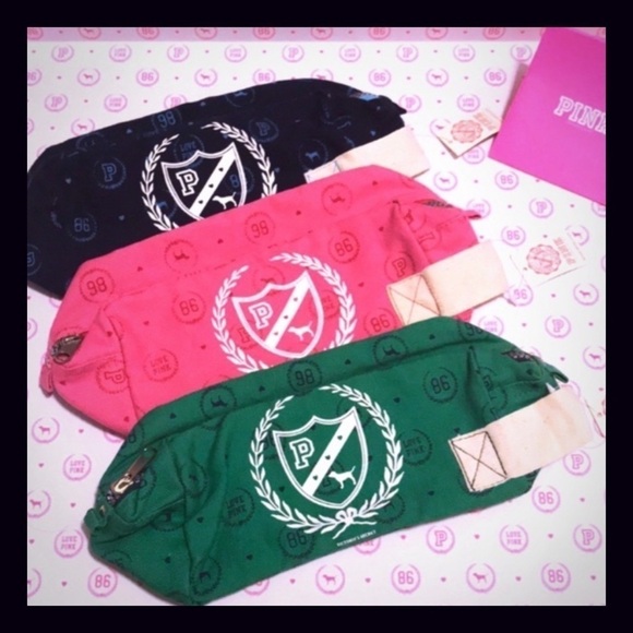 Vintage Victoria’s Secret Pink Monogram Cosmetic Bags Set of 3 - Picture 2 of 9